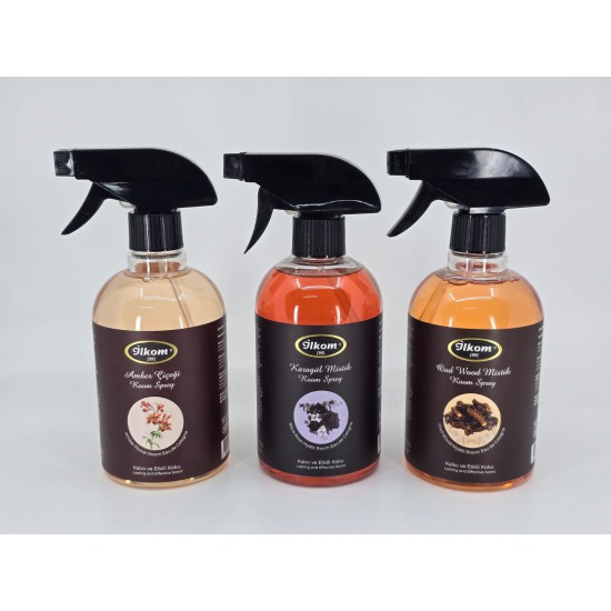 İlkom Premium Sprey 500ml Kara Gül Mistik, Amber Çiçeği, Oud Wood Mistik 3'lü Set İlkom Premium Sprey 500ml Kara Gül Mistik, Amber Çiçeği, Oud Wood Mistik 3'lü Set